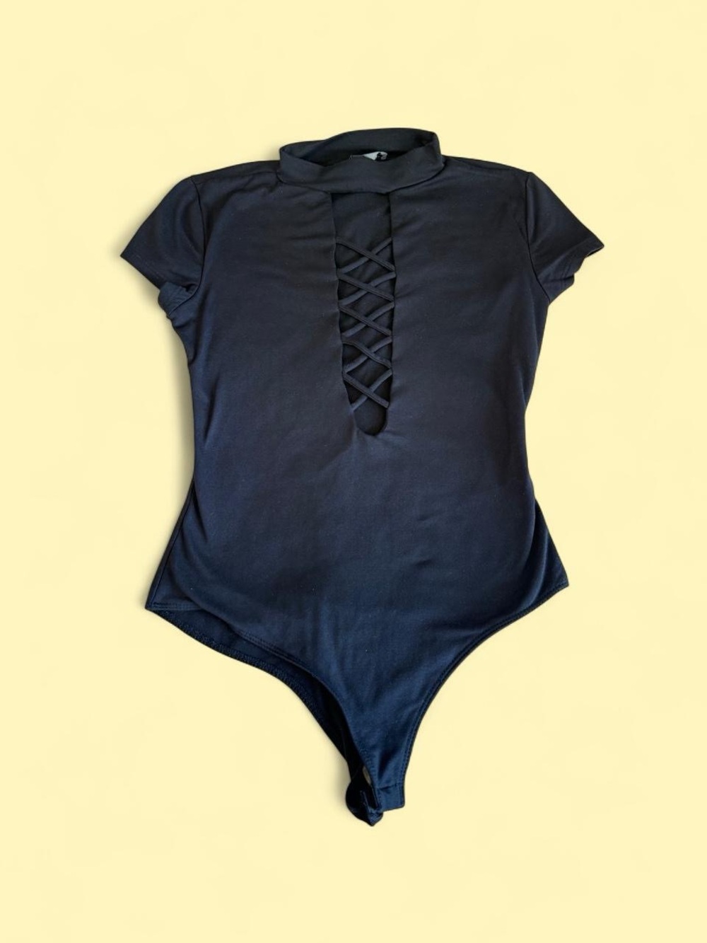 Black Iris bodysuit with lace-up detail in size S
